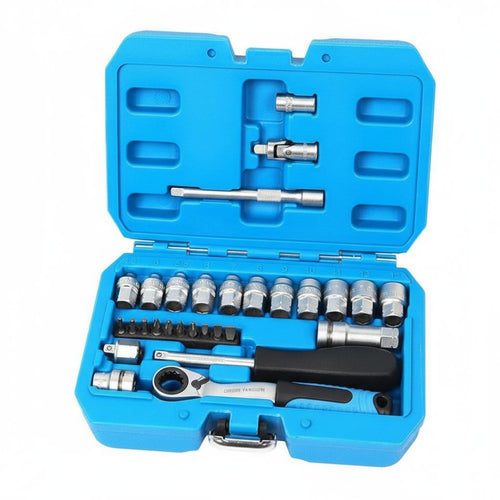 29 Pieces 1/4-Inch Through-Socket Ratchet Tool Set Quick-Release Garage Tools