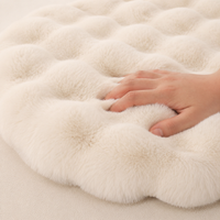 Pet Mat For Dogs Fluffy Warm Indoor Round Off-White Bubble Velvet