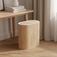 Wood Grain Trash Can Large Capacity Slim Trash Bin Easy to Open for Bathroom