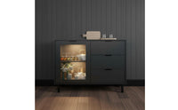 Large Capacity Dining Room Credenza Geometric Pattern Textured Door Storage Cabinet Adjustable Shelves Household Furniture for Hallway