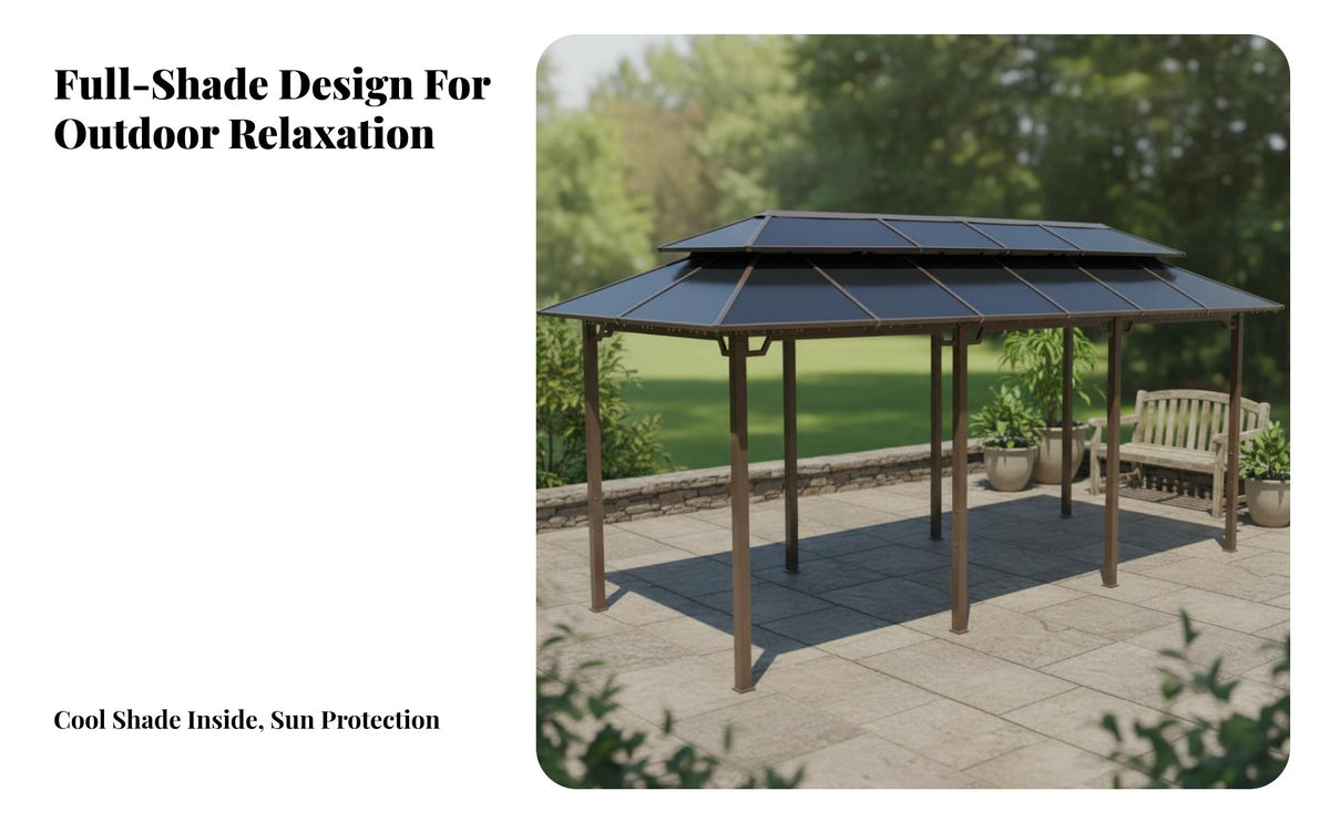 Gazebo with Swing Solid Roof Gazebo with Seating Multi-Functional Design Garden Swing Canopy for Families, Homeowners, Backyard, Patio, Deck