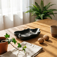 Carbonized Artisan-Crafted Wooden Tray Wabi-Sabi Wood Tray with Raised Sides Organic Shape Hand-Made for Home Decorators, Minimalists, Tabletop Decor, Tea Setups, Coffee Table