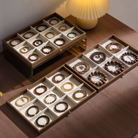 Chinese Style Walnut Wood Grain Jewelry Box with Drawers, Dustproof Desktop Organizer