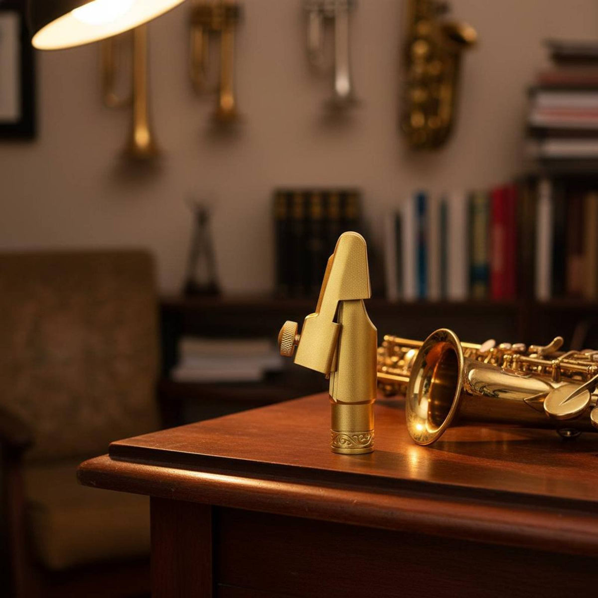 Easy to Play Gold Plated Brass Saxophone Mouthpiece Clear Tone Soprano Sax Mouthpiece Kit Exquisite Artisan-Made Design Bb Soprano Saxophone Long-Lasting Construction for Beginners