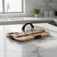 Lidded Bamboo Meat and Cheese Board Easy to Carry Reversible Compartment Food Platter Handled Portable Serving Tray