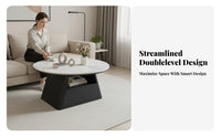 2 Pieces Round Coffee and End Table Set Space-Saving Pair of Round Occasional Tables Rounded Edges Versatile Use for Living Room