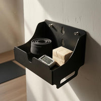 Keyhole Slots Gym Storage Rack uncoveredTop Wall Mounted Gym Organizer High Side Walls Wall Storage Rack Black for Fitness