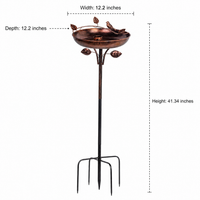 Iron Water Dish for Birds, 12.2 inch Retro Vintage Rustic Garden Decor, Dark Brown Outdoor Bath and Feeder with Post