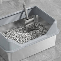 Stainless Steel Cat Waste Receptacle, Top-Entry Cat Toilet with High Fence, Enclosed Litter Tray with Step, Easy Cleaning Metal Litter Pan