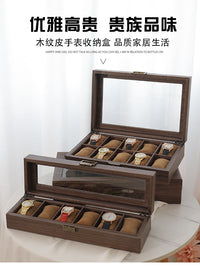 12-Slot Watch Storage Box with Wood Grain PU Leather