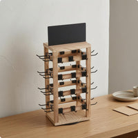 Black Metal Hooks Rotating Jewelry Display Rack Natural Wood Finish Wooden Jewelry Organizer unobstructedFrame Wooden Pegboard Display Tabletop