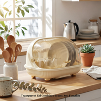 Dish Drainer with Lid Removable Drainboard Covered Dish Drainage Rack Fast Draining Covered Tableware Drainer