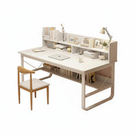 Home Office Workstation Multi-Functional Study Table with Storage Shelves Wide Desktop Writing Desk with Bookshelf for Bedroom, Small Space, Dorm Room