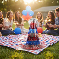 Lightweight Red White Blue Tinsel Hat Single Size Fits Most Independence Day Party Hat Comfortable Fit for Children, Parades, Parties