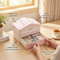 Desk Storage Organizer with Lid, Multi-Layer Drawer Box for Stationery, Cosmetics for Teens, Stackable for Dorm Room