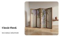 Foldable Design Wisteria Painting Partition High-Clarity Print Oriental Aesthetic Partition Handmade Vintage Aesthetic Folding Screen Waterproof for Interior Designers, Business Owners, Entryway, Restaurant, Guesthouse, Studio Apartment