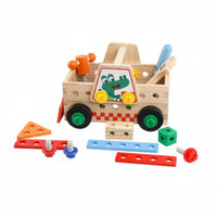 Early Learning DIY Assembly Tool Vehicle Portable with Handle Kids Screw and Nut Toy Set Multi-Configuration Build Take-Apart Toy Truck Solid Wood Construction for Preschoolers