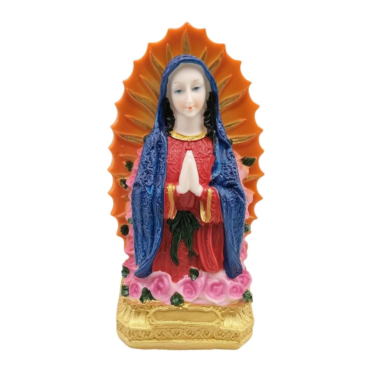 Tabletop Resin Figurine Rose Details Religious Decor Gold-Colored Base