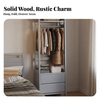 Wooden Coat Rack with Drawers Solid Wood Standing Clothes Stand Multi-functional Organizer with Shelves and Hanging Rod Suitable for Renters Hallway Office Bedroom Entryway