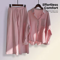 Airport Outfit 2 Piece Set for Women with High Waisted Trousers, Linen Blend Travel Lounge Wear, Plus Size Casual