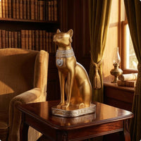 Egyptian Feline Figurine Embossed Base Resin Statue Tabletop Display