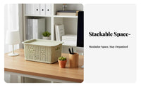 Lidded Woven-Pattern Box adaptable Storage Container Decorative for Students