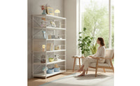 Rust-Resistant Six-Tier Storage Rack Easy-to-Clean Steel Shelving Unit Tall Bookcase with X-Brace Sturdy for Living Room, Kitchen, Balcony