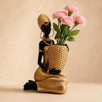 African Woman Statue with Bowl Handmade Decorative Bowl Figurine Elegant Decor for Entryway