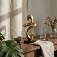 Geometric Sculpture Gold Tabletop Sculpture Brushed Decorative Ornament for Living Room, Office, Hotel Reception Area