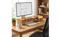Bamboo Monitor Stand Storage Bamboo Monitor Riser   Desk Organizer with Drawer for Office Workers, Students