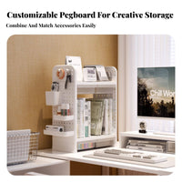 Pegboard Hutch with Drawer Large Capacity Desktop Hutch with Pegboard