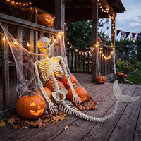 Light-up Halloween Mermaid Skeleton Articulated Skeleton with Mermaid Tail Posable Prop Movable for Haunted House, Porch