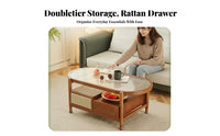 two-level Oval Glass and Rattan Stand Nordic Design Coffee Table Minimalist and design Rounded Edges for Apartment Dwellers