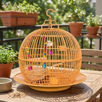 Round Bird Cage, Spherical Folding Bird Cage for Small Exotic Pets, Indoor Small Bird Cage with Base Tray and Hanging Hook for Small Birds