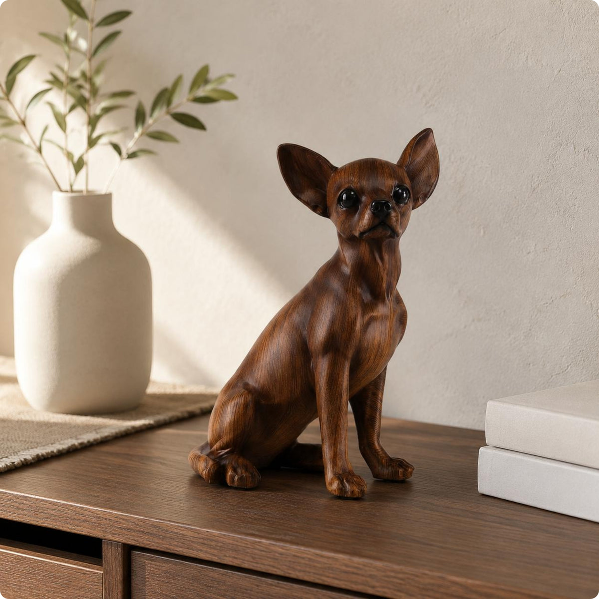 Chihuahua Style Dog Statue Animal Decoration Wood Grain Dog Ornament Collectable Home Decor for TV Cabinet