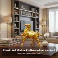 Symbol of Strength & Success Metal War Horse Statue Detailed Craftsmanship Golden Horse Statue for Business Owners, Living Room, Office Desk