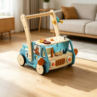 Shape-Sorting Wagon Pusher Multifunction Wooden Push Pusher Non-Slip Wheels