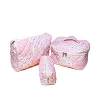 Large Capacity Quilted Cosmetic Bag with Floral Pattern