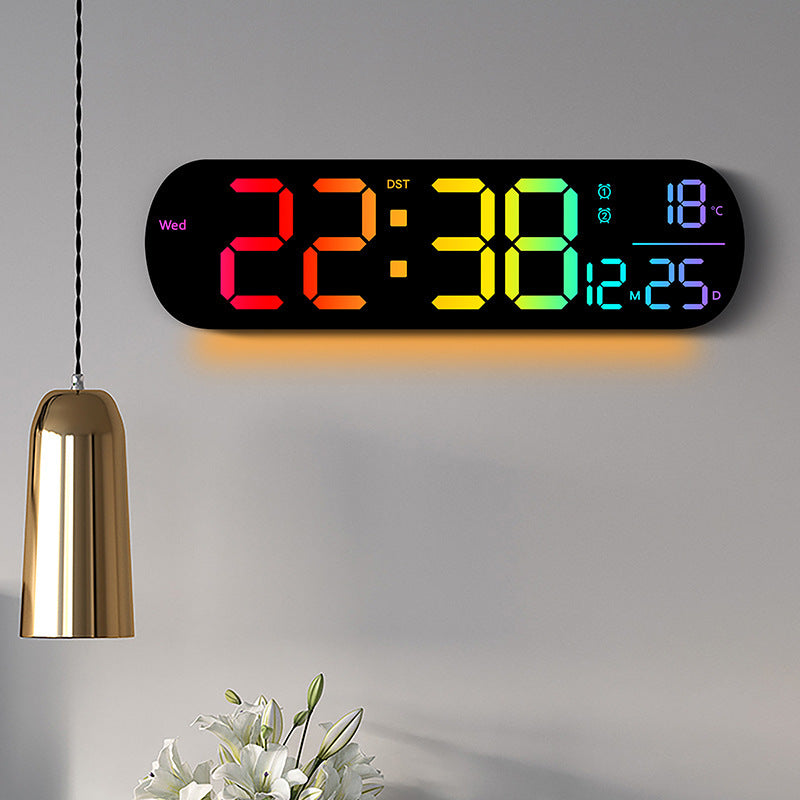 Creative RGB Color-Changing Wall Clock with LED Display, Digital Electronic Clock for Living Room, Model 6651R