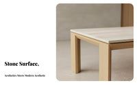 Nordic Japanese design Slatted Coffee Table with Stone Top Small Apartment suitable Fluted Base Table Minimalist Design Living Room Furniture Natural Texture for Homeowners, Families, Lounge Area, Office, Bedroom, Sunroom