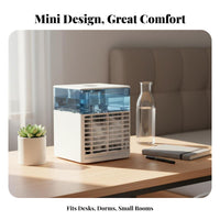 Cools and Humidifies Mini Air Conditioner Fan Humidifier Function Desktop Air Cooler Adjustable Vents for Office Workers, Dorm Room, Bedroom