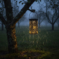 Sun Moon Star Pattern Projection Light Waterproof Hollow Metal Lantern for Patio