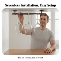 DrillDrillless Installation Under-Cabinet Stemware Rack Easy to Install Under-Cabinet Glass Hanger Space-Saving Design Glassware Holder Rust-Proof for Wine Lovers, Home Entertainers, Homeowners, Dining Room, Restaurant