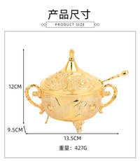 European Style White Sugar Bowl with Gold and Silver Patterns for Kitchen and Restaurant