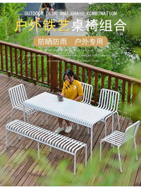 户外休闲桌椅花园露天铁艺长条桌子奶茶咖啡厅室外阳台三件套组合 长条桌120*70*75