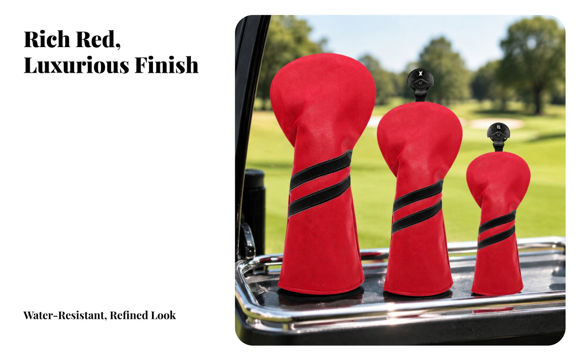 3 Pieces Golf Club Head Cover Set | Smooth Synthetic Leather Exterior, Golf Club Head Covers with Identification Tabs, Contrasting Diagonal Double-Stripe stripe