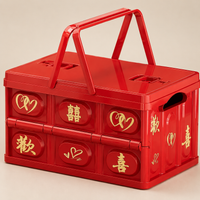 Foldable Storage Container Box With Handle 18L With Lid Plastic Container Vermilion Gold Print Traditional Pattern Storage Container