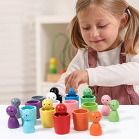 Wooden Montessori Color Matching Sorting Cups Toy for Cognitive Training