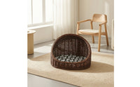 Domed Wicker Pet Bed Handwoven Rattan Pet Basket Breathable Furniture Sturdy for Small Dogs