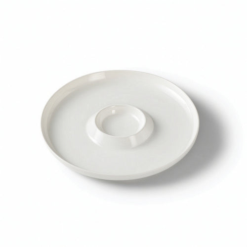 Divided Serving Plate with Center Dipping Cup White for Entertaining